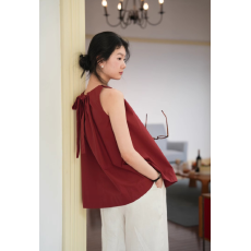 批发红色无袖吊带背心女夏季外穿法式独特超好看宽松减龄宽松衬衣上衣