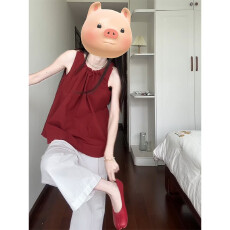批发红色无袖<b class='q'>吊带</b>背心女夏季外穿法式独特超好看宽松减龄娃娃衫小上衣