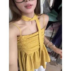 批发韩系甜辣风拼接荷叶边无袖抹胸背心女2026年夏季收腰显瘦百搭吊带