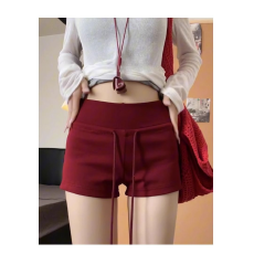 批发红色辣妹运动短裤女夏季2025新款小个子抽绳瑜伽包臀<b class='q'>显瘦</b>低腰热裤