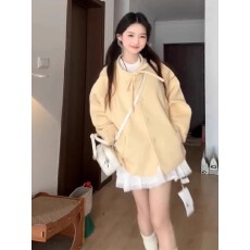 批发黄色<b class='q'>短款</b>毛呢外套女2024新款小个子秋冬高级感气质呢子大衣超好看