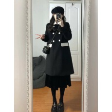 批发黑色长款呢子大衣女2025年秋冬季新款毛呢外套加厚小个子今年流行