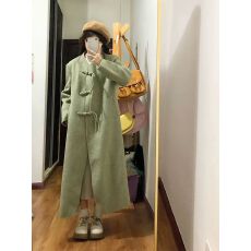 批发毛呢外套女冬季新中式复古国风<b class='q'>中长款</b>盘扣呢子大衣小个子宽松加厚