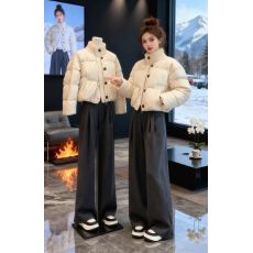 批发拼接针织立领短款棉服<b class='q'>女</b>装2025年冬季新款通勤高级感百搭加厚外套