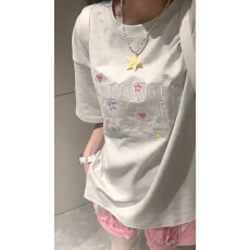 批发美式高街字母刺绣短袖T恤女<b class='q'>夏季</b>新款宽松百搭<b class='q'>情侣</b><b class='q'>小众</b>休闲上衣ins