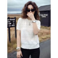 批发2026夏季新款白色镂空<b class='q'>针织衫</b>女短袖宽松显瘦韩系气质套头质感上衣