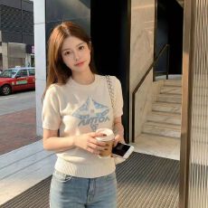 批发2026春夏新款女装针织体恤上衣气质chic白色宽松短款绣花短袖T恤