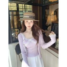 新款韩系纯欲风蕾丝拼接针织开衫内搭修身吊带背心上衣套装女夏季