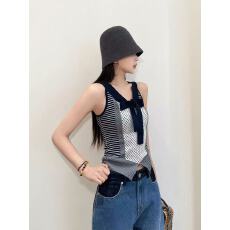 批发绝美巨好看的蝴蝶结波点无袖小上衣女春夏季2026新款修身针织背心