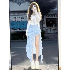 批发夏日度假风蓝色<b class='q'>不规则</b>设计半身裙女装针织开衫内搭吊带背心三件套