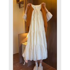 批发温柔风时尚纯色蝴蝶结系带连衣裙<b class='q'>女</b>装夏季叠穿针织开衫上衣两件套