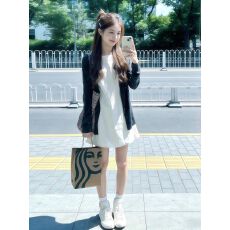 批发简约时尚纯色无袖背心<b class='q'>连衣裙</b>女装夏季新款外搭防晒开衫上衣两件套