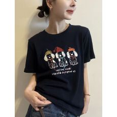 批发卡通可爱戴帽小狗印花短袖T恤女夏季<b class='q'>新款</b>圆领体恤打底衫内搭上衣