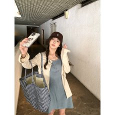 批发时尚百搭休闲套装杏色宽松防晒开衫女装夏季叠穿背心连衣裙两件套