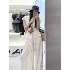 批发韩版时尚休闲两件套女夏季新款气质无袖马甲上衣<b class='q'>西装</b>阔腿裤<b class='q'>套装</b>潮