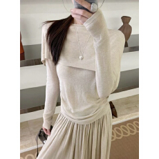 老钱风假两件叠穿长袖初秋针织衫上衣女小众设计感修身显瘦别致款