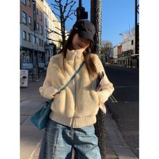 批发冬季新款年轻时尚环保毛毛百搭<b class='q'>外套</b>女装短款小个子针织袖<b class='q'>长袖</b>上衣