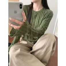 批发2026秋季新款韩版时尚圆领长袖格子衫<b class='q'>针织</b><b class='q'>开衫</b>女毛衣外套上衣