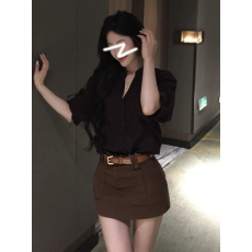 批发设计感时尚御姐轻熟风黑色长袖衬衫上衣高腰显瘦短裙秋季两件套女