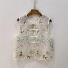 批发真丝<b class='q'>欧根纱</b>提花刺绣马甲女夏季新款中式国风桑蚕丝唐装高级感上衣