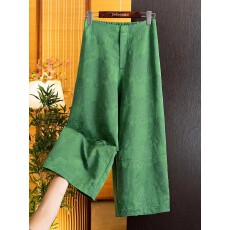 批发新中式人丝绿色休闲长裤2025秋季新品时尚通勤高腰显瘦直筒阔腿裤