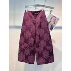 批发浮雕人丝复古提花珠光感高腰后松紧垂感宽松显瘦休闲裤国风复古女