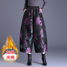批发香云纱花苞裤提花桑蚕丝真丝休闲灯笼裤秋冬夹棉宽松八分阔腿裤女