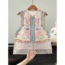 批发杏色高级感重工刺绣<b class='q'>真丝</b>马甲女2025秋季新款超好看叠穿<b class='q'>背心</b>女薄款