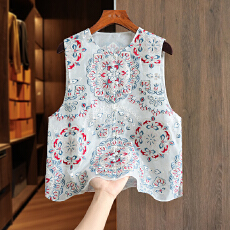 批发白色高级感<b class='q'>真丝</b>欧根纱新中式马甲女夏桑蚕丝重工刺绣国风<b class='q'>背心</b>上衣