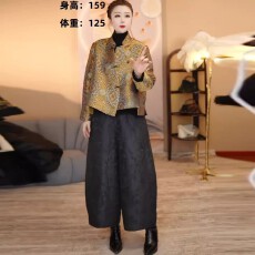 批发新中式盘扣加棉棉衣棉裤套装女<b class='q'>大码</b>冬装新款立领棉服+夹棉九分裤