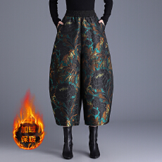 批发高腰提花阔腿裤子女2026春新款加绒宽松长裤休闲九分灯笼花苞靴裤