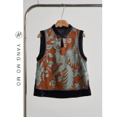 批发改良高端新中式立领无袖盘扣提花拼接丝绒马甲背心轻国风<b class='q'>女装</b>新款
