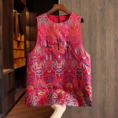 批发中长款对襟盘扣新中式马甲背心女坎肩复古提花独特轻国风外穿上衣