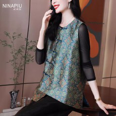 批发国风复古优雅人丝提花马夹2026春季新款气质斜门襟无袖背心上衣女