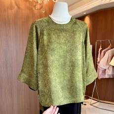 批发人丝香云纱套头衬衣小衫女中老年<b class='q'>妈妈</b>装早秋两面穿七分袖气质上衣