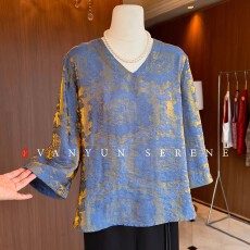 批发<b class='q'>妈妈</b>装浮光锦提花七分袖V领衬衣春夏中老年复古中式高贵套头小衫