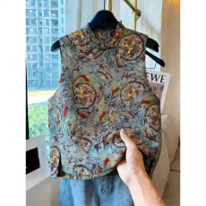 批发新中式国风无袖宽松马甲女2026年春季新款圆领单排扣印花<b class='q'>百搭</b>背心