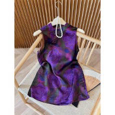 批发新中式国风紫色印花衬衫2026年<b class='q'>春</b>新款轻奢高级感立领盘扣无袖上衣