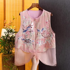 批发新中式人丝重工刺绣<b class='q'>百搭</b>圆领马夹背心女2026春季新品时尚洋气坎肩