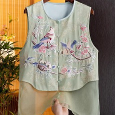批发新中式人丝重工刺绣<b class='q'>百搭</b>圆领马夹背心女2026春季新品时尚洋气坎肩