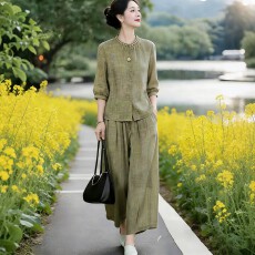 批发高级感上衣裤子亲肤舒适套装2026<b class='q'>夏季</b>新款中式国风宽松两件套