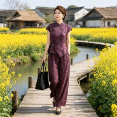 批发新中式紫气东来气质两件套2026<b class='q'>夏季</b>轻奢中年妈妈真丝香云纱套装女