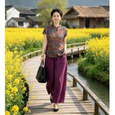批发2026夏季高端国风复古印花盘扣套<b class='q'>装</b>女<b class='q'>中老年</b><b class='q'>妈妈</b><b class='q'>装</b>气质减龄<b class='q'>两件</b>套