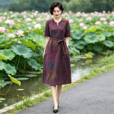 批发2026新款夏季高档花罗<b class='q'>香云纱</b>气质<b class='q'>连衣裙</b>女时尚贵夫人年轻洋气裙子