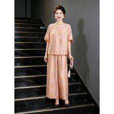 批发新中式国风盘扣提花上衣阔腿裤<b class='q'>套装</b>女2026夏季新款两件套