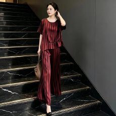 批发年轻妈妈夏装洋气短袖小衫套装裤子新款<b class='q'>中老年女装</b>雪纺上衣两件套