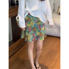 法式田园风花卉印花半身裙女夏季彩色多巴胺气质高腰显瘦A字短裙