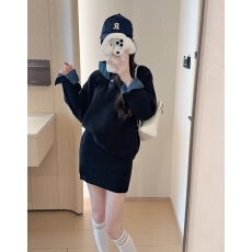 批发2026早春韩系减龄软糯厚实针织<b class='q'>假两件</b><b class='q'>衬衣</b>套头毛衣短裙套装