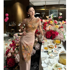 批发原创【夜庭花】改良<b class='q'>旗袍</b>裙女夏季复古油画印花新中式<b class='q'>连衣裙</b>