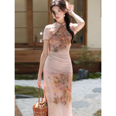 批发原创夜庭花改良<b class='q'>旗袍</b>裙女夏季复古油画印花新中式<b class='q'>连衣裙</b>